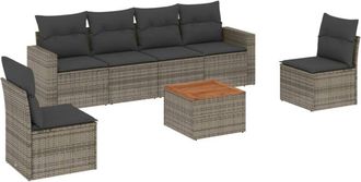 vidaXL Vidaxl - Set De Sof&aacute;s De Jard&iacute;n 7 Piezas Con Cojines Rat&aacute;n Pe Gris