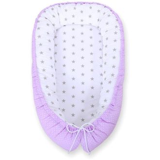 OEM Capullo Para Beb&eacute;, Doble Cara, Corral, Arrullo, Premium Bobono - Lunares Morados/estrellas Grises