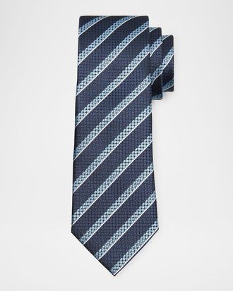 Ermenegildo Zegna Mens Stripe Jacquard Silk Tie