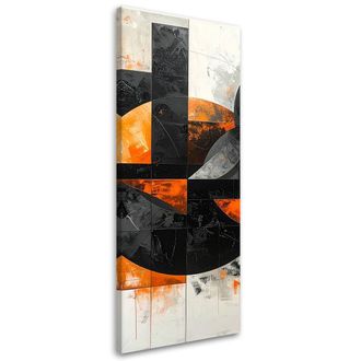 Feeby Cuadro Sobre Lienzo, Abstracci&oacute;n C&iacute;rculos Formas Negro Naranja, 40x120
