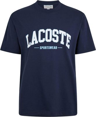 Lacoste Unisex Gebogen Logo T-shirt voor volwassenen (Marine)