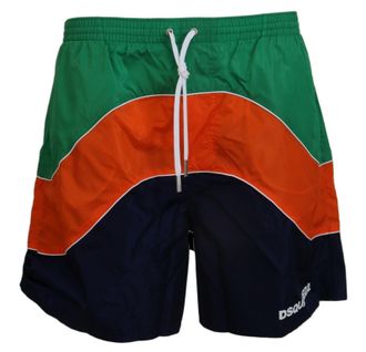 Dsquared2 Mens Colorblocked Swim Trunks - Dark Green Nylon - Size EU 48 (Mens)