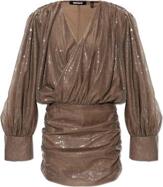 Rotate Sequin Jurk Met Lange Mouwen - Dames - Feestkleedjes - Bruin - S - Pailletten - Kleedjes
