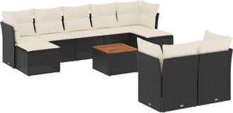 vidaXL Vidaxl - Set De Sof&aacute;s De Jard&iacute;n 10 Pzas Cojines Rat&aacute;n Sint&eacute;tico Negro