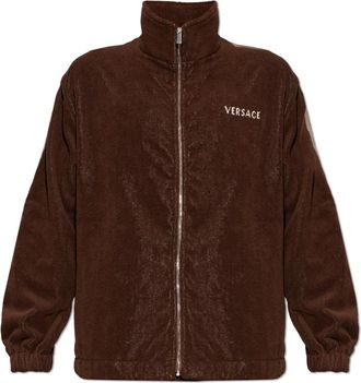 Versace Cotton-Terry Jacquard Zip Sweatshirt - unisex - Vesten met rits - Bruin - S - Katoen - Hoodies & sweatvesten