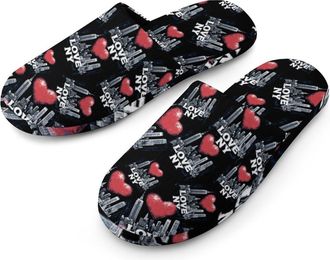 Generic I Love New York Mens Flannel Slipper Soft Comfy House Shoes Non Slip Winter Warm Indoor Outdoor Slippers