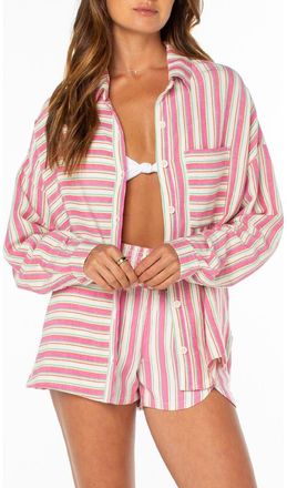 Roxy Lets Get Away Button-Up Cover-Up Shirt in Dew at Nordstrom, Size X-Large