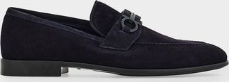 Ferragamo Men & apos;s Foster Textured Suede Gancini Bit Loafers
