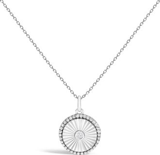House of Brilliance 10K White Gold Diamond Accent Round Fluted Medallion Pendant Necklace