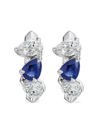 Phillips House platinum diamond and sapphire huggie earrings - Silver