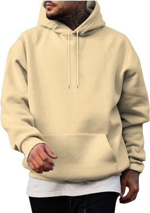 Generic Yolimok Classic Hoodies for Men, Drawstring Hooded Collar Plain Color Mens Hoodies Fleece Sweatshirts with Pocket Ribbed Cuff Long Sleeve Sweatshirts 