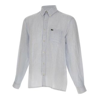 Lacoste Casual Shirts, male, Blue, Size: 4XL Regular Fit Striped Linen Shirt