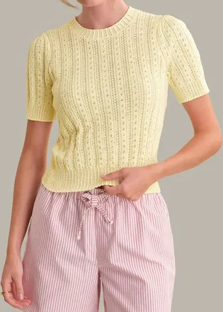 525 america Harper Pointelle Puff Sleeve Pullover In Lemon Icing