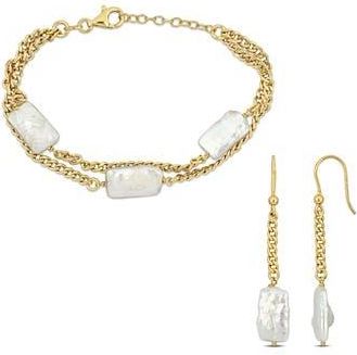 Delmar Cultured Freshwater Pearl Curb Chain Bracelet & Drop Earrings Set in White at Nordstrom Rack
