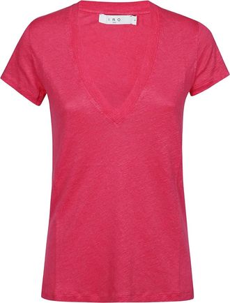 Iro T-shirt in lino con scollo a V - Rosa