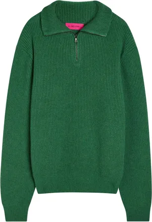 The Elder Statesman Clemente Half-zip Ribbed Cashmere Jumper - Dark Green - L