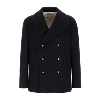 Valentino Garavani Double-Breasted Coats, male, Blue, Size: M Caban Coat