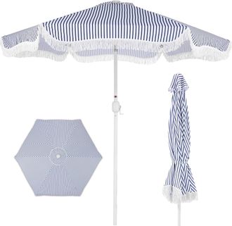 Best Choice Products Best Choice 9ft Fringe Market Umbrella - Boho Patio Sunshade w/ Tilt, UPF50+, Steel Pole for Table, Pool, Deck