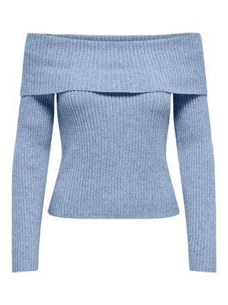 Only Strickpullover ONLY ONLKATIA LIFE LS OFF SHOULDER KNT NOOS, Damen, Gr. L (40), blau (kentucky blau detail:melange), Strick, Obermaterial: 50% Viskose,