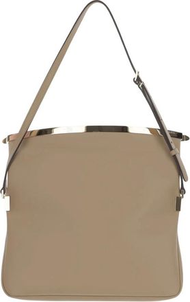 Tod's Tassen, Dames, Beige, ONE Size, Leer, Leren Flap Schoudertas met Gouden Details