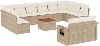 vidaXL Set Sof&aacute;s De Jard&iacute;n Con Cojines 13 Pzas Rat&aacute;n Sint&eacute;tico Beige Vidaxl