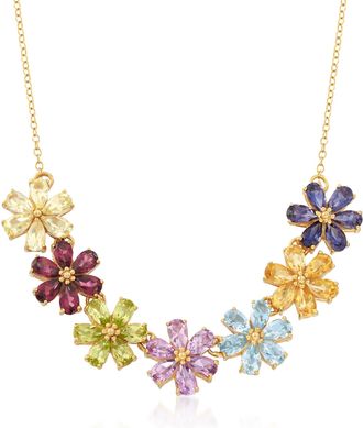 Ross-Simons Multi-Stone Flower Necklace in 18kt Gold Over Sterling