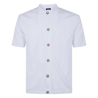 Barba Cotton Drawn Shirt - Heren - Korte mouwen Overhemden - Wit - L - Katoen - Overhemden