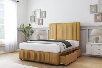 Comfort Beds The Foxy Plush Divan Base 2 Drawers - 54 Headboard-Footboard in Mustard | Size: Super King