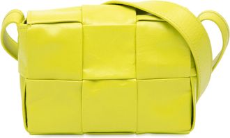 Bottega Veneta Pre-owned Womens Extra Mini Nappa Maxi Intrecciato Cassette Crossbody - Lime Green Leather - One Size