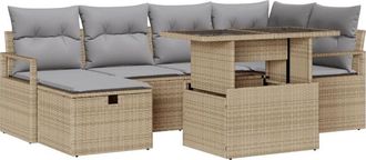 vidaXL Garden Sofa Set with Cushion 7 pcs Beige Poly rattan vidaXL