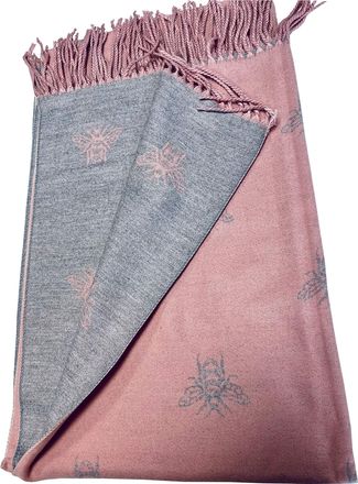 Tibet Bumble Bees Super Soft Scarf - Beautiful Reversible Warm Tassel Scarf (Pink Grey)