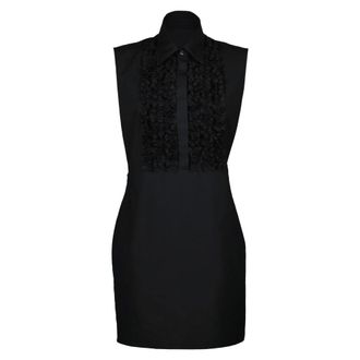 Moschino Kleedjes, Dames, Zwart, S, Zwarte popeline jurk met hoge hals