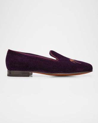 Ralph Lauren Purple Label Mens Alonzo Embroidered Velvet Slippers