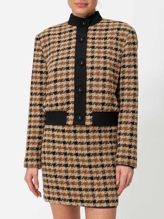 Twinset Bomber in tweed pied-de-poule con collo alto e fondo elasticizzato
