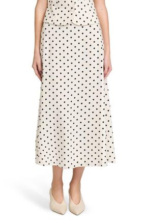 Wayf Blaire Dot Linen Blend Midi Skirt in Ivory Polka Dot at Nordstrom, Size X-Large