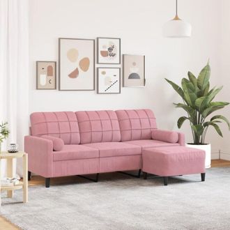 vidaXL Vidaxl - Sof&aacute; De 3 Plazas Con Taburete De Terciopelo Rosa180 Cm