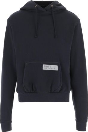 Maison Margiela Navy Cotton Hoodie With Logo Detailing And Kangaroo Pocket