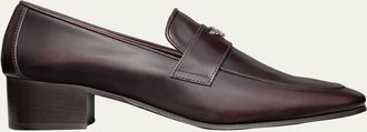 Bougeotte Brushed Leather Block-Heel Loafers