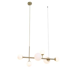 QAZQA Chic De Hotel L&aacute;mpara Colgante Hotel Chic Dorada Con Cristal Blanco Opalino De 6 Luces - M&oacute;naco Met&aacute;lica /vidrio Esfera Adecuado Para Led Max. 1 X 8 W