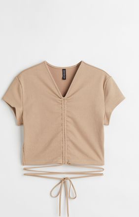 H&M Kurzes Shirt mit Bindedetail - Beige