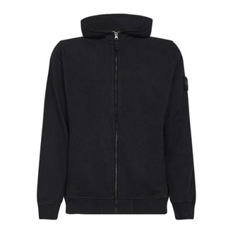 Stone Island Zip-throughs, male, Black, Size: S Full-Zip Hooded Sweatshirt