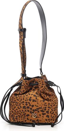 Pinko Small Leopard Suede Bucket Crossbody Bag