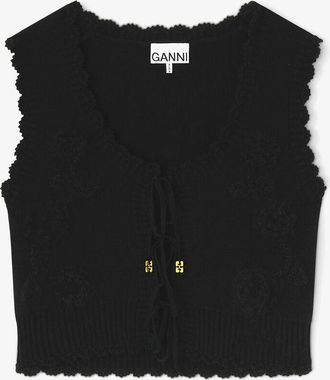 Ganni Black Crochet Applique Vest - Size S
