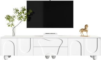 STILVORA Mueble De Tv Con 2 Puertas Y 2 Cajones, Estilo Minimalista, Sal&oacute;n, 180&times;40&times;42 Cm, En Tablero De Part&iacute;culas, Blanco