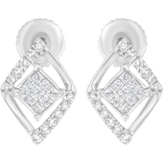 House of Brilliance 10K White Gold 1/3 Ct Princess Double Triangle Composite Stud Earrings at Nordstrom