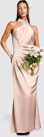 Coast Satin Asymmetric Neck Maxi Dress in Mocha at Nordstrom, Size 14