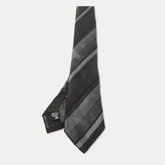 Emporio Armani Black Striped Silk Skinny Tie