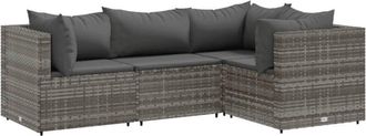 vidaXL Set de muebles de jardín 4 pzas y cojines ratán sintético gris Vidaxl
