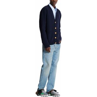 Balmain Eco-Cashmere Cardigan in Navy at Nordstrom, Size X-Large
