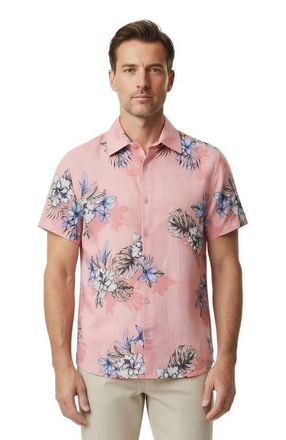 Lords of Harlech Exotic Floral Mens Linen Printed Shirt in Exotic Floral Coral at Nordstrom, Size Xx-Large